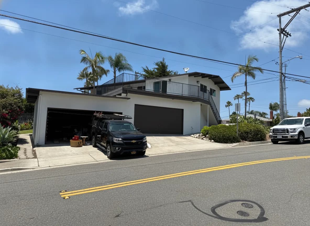 A freshly painted stucco home exterior in Orange County